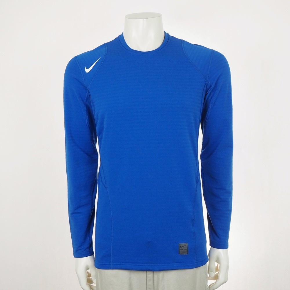 Nike Pro Warm Fitted Training Tee Shirt Mens Medium Blue Dri-Fit Fitness Workout
